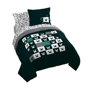 Jay Franco Minecraft Creeper Queen Comforter Set  7 Piece Gamer Bedding Includes Sheet Set & Pillow Covers  Super Soft Checkered Bedding