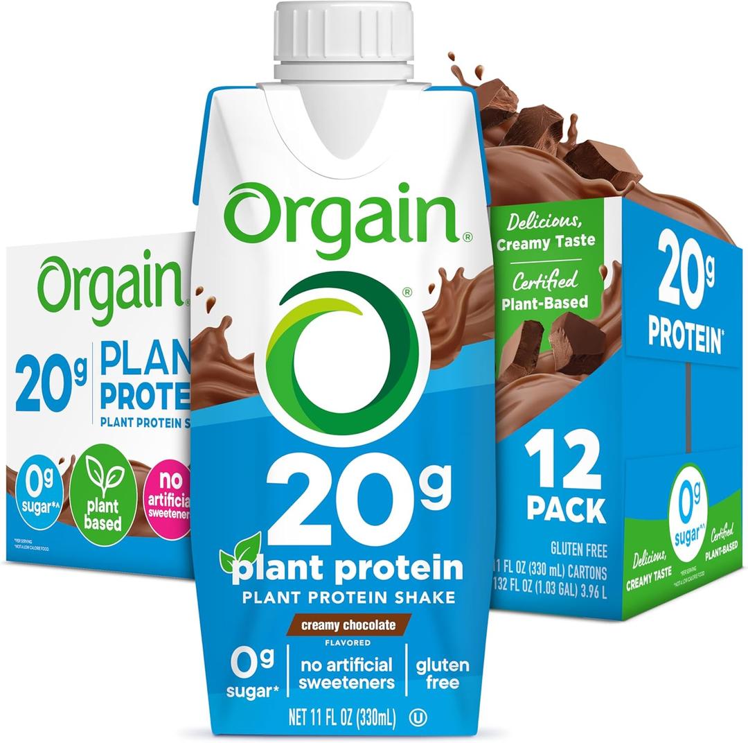 Orgain Organic Vegan Protein Shake, Creamy Chocolate - 20g Plant Based Protein, Ready to Drink, Fruits & Vegetables, Gluten Free, Kosher, No Soy or Dairy Ingredients, 11 Fl Oz (Pack of 12) (EXP 09/22/26)