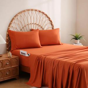 JSD Burnt Orange Full Sheet Set with Side Pocket Corner Straps, 4 Piece Soft Microfiber Bed Sheets Extra Deep Pocket : Home & Kitchen