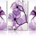 Canvas Wall Art Home Decor - Purple Flowers Painting Wood Inside Framed 3 Panel for Living Room - Ready to Hang (16''x24''x3panel)