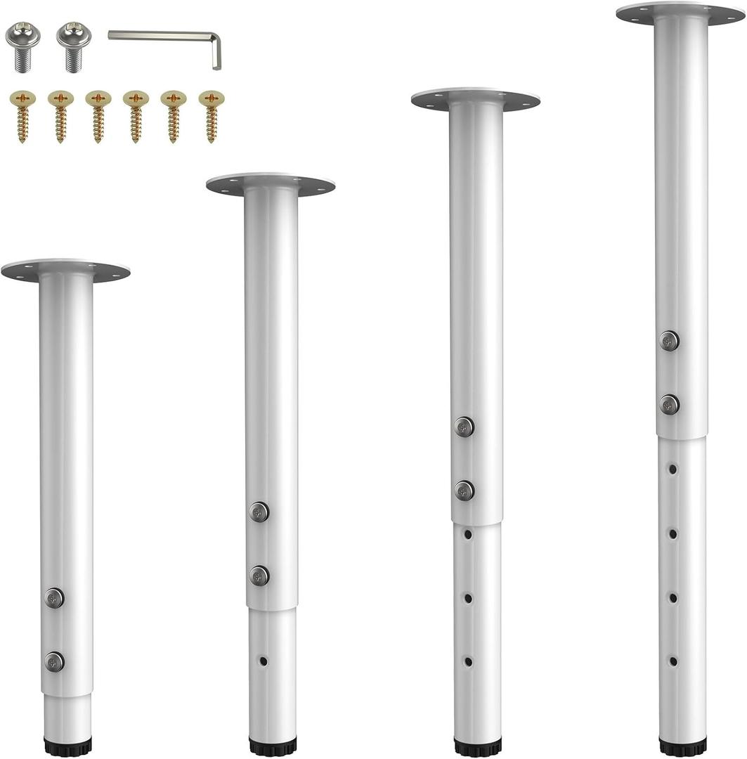 Adjustable Table Legs,Metal Adjustable Height Desk Legs,Adjustable Furniture Legs for Table Computer Desk Dining Table Office Desk(White) (4 pcs 13"-24")