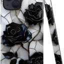 Case for iPhone 14 - Slim Fit Anti-Scratch Phone Case for Girl Women - Black Rose Stained Glass (Glossy)