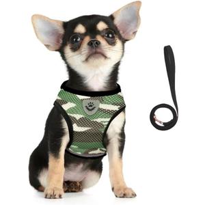 FEimaX Dog Harness and Leash Set for Walking, Soft Mesh Adjustable Easy Control Lightweight Cat Vest Harnesses with Reflective Strips, Escape Proof Small Dogs Cats Vests (Camouflage)
