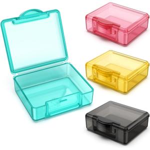 Small Pill Box 4 pcs,Cute Travel Pill Organizer Case Mini Tiny Clear Plastic Storage Containers Portable for Pocket Purse (Blue+pink+orange+black)