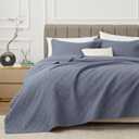 EXQ Home Quilt Set Full/Queen Size Blue 3 Piece,Lightweight Soft Coverlet Modern Style Squares Pattern Bedspread Set for All Season(1 Quilt,2 Pillow Shams) (02 Bluish Grey)