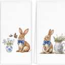 Easter Bunny Floral Kitchen Towels, Rustic Farmhouse Dish Towel for Kitchen, Bunny Gifts for Women Tea Towels, Cottagecore Botanical Easter Rabbit Hand Towel for Bathroom, 16x24 Inch Set of 2