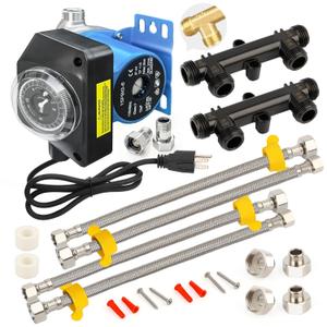 Upgraded Instant Hot Water Recirculation Pump Replacement Kit for watts 0955805 and grundfos 595916, with Programmable Timer  2 Brass Sensor Valves (595926), 4 Supply Lines, 4 Adapters