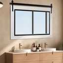 YOSHOOT Farmhouse Barn Door Mirror, 40"x26" Rustic Bathroom Mirror, Wood Frame Wall Mirror, Wooden Mirror for Living Room Bedroom Entryway Wall Dcor, Horizontal Hanging ONLY