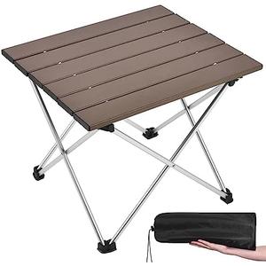 Grope Portable Camping Table with Aluminum Table Top, Folding Beach Table Easy to Carry, Prefect for Outdoor, Picnic, BBQ, Cooking, Festival, Beach, Home (Coffee-S)