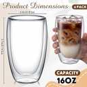 6 Pack 16oz Double Walled Glass Coffee Mugs, 450ml Large Borosilicate Insulated Clear Glass Cups for Latte Cappuccino Espresso Tea Matcha Hot or Cold Drinks