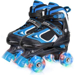 Nattork Kids Roller Skates for Boys Girls,4 Sizes Adjustable Roller Skates with Light up Wheels, Fun Rollerskates for Toddler Kids Beginners Indoor Outdoor (Small(10C-13C), Blue)
