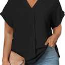 Eytino Womens Plus Size Summer Tops V Neck Short Sleeve Dressy Casual Blouse Work Shirts (Black, 2X)