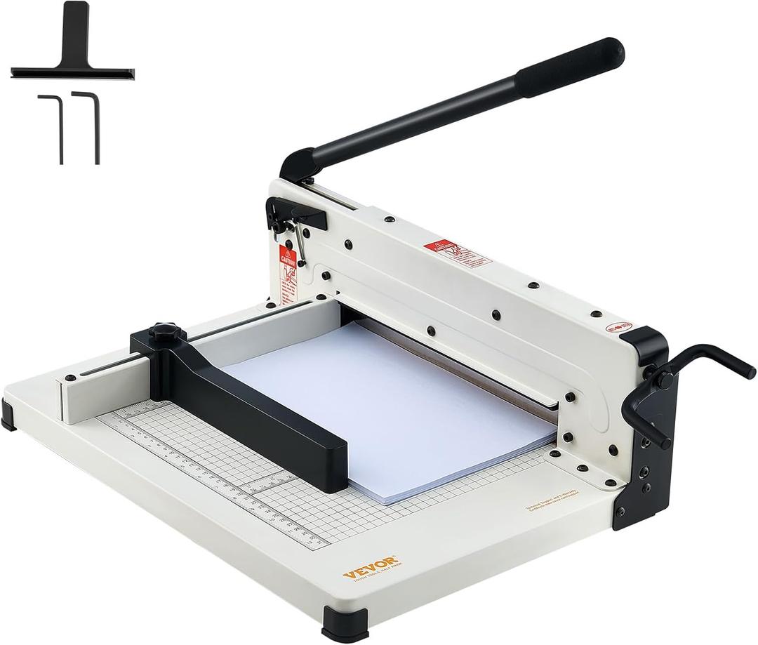 VEVOR Heavy Duty Paper Cutter, 12" Industrial Commercial Guillotine Paper Cutter for A4 Paper, 400 Sheet Capacity, Solid Steel Construction, Stack Paper Trimmer for Office Home School Shop, White