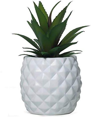 BLASCOOL Artificial Succulent Potted Pineapple Decor - Fake Pineapple Home Office Kitchen Table Decoration (White)