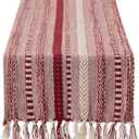 DII Farmhouse Braided Stripe Table Runner Collection, 15x108 (15x113, Fringe Included), Barn Red