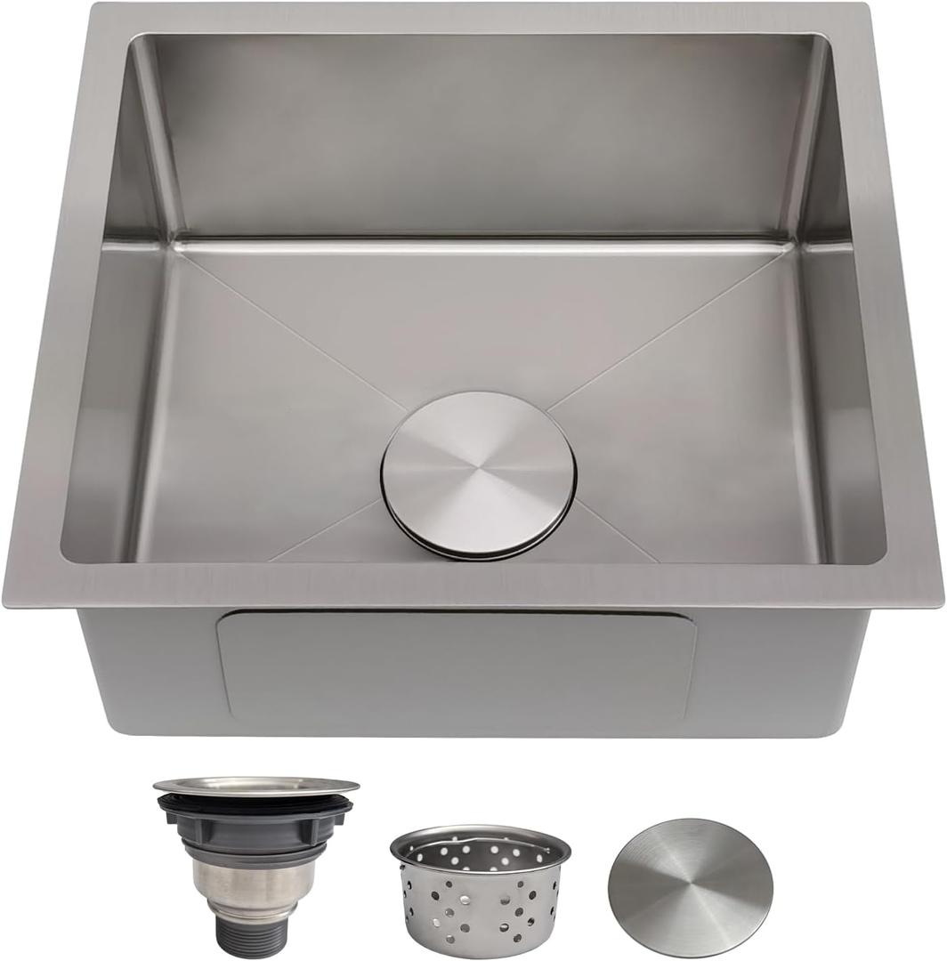 16 Inch Bar Sink Undermount  Delironexu 18 Gauge Stainless Steel Small Kitchen Sink, 16"x18"x8" Small Bar Sinks, Wet bar sink with Brushed Finish for Outdoor, RV, and Prep Use