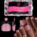 Toenail Press Ons French Tip, Berry Pink Black Elegant False Toe Nail Extension 15 Sizes 270 Pcs Sharp Square Acrylic Tips Pre-applied Nail Primer & Base Coat Full Cover for DIY Home 2025 Summer