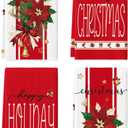 Artoid Mode Red Robin Poinsettia Bell Christmas Kitchen Towels Dish Towels, 18x26 Inch Farmhouse Holiday Winter Decoration Cleaning Set of 4