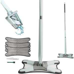 EZ SPARES X-Type Microfiber Hardwood Floor Mop, 3 Microfiber Mop Replacement Pads, Hand Free Washing, for Home, Kitchen, Hardwood, Laminate, Wood, Ceramic Tiles (Green)