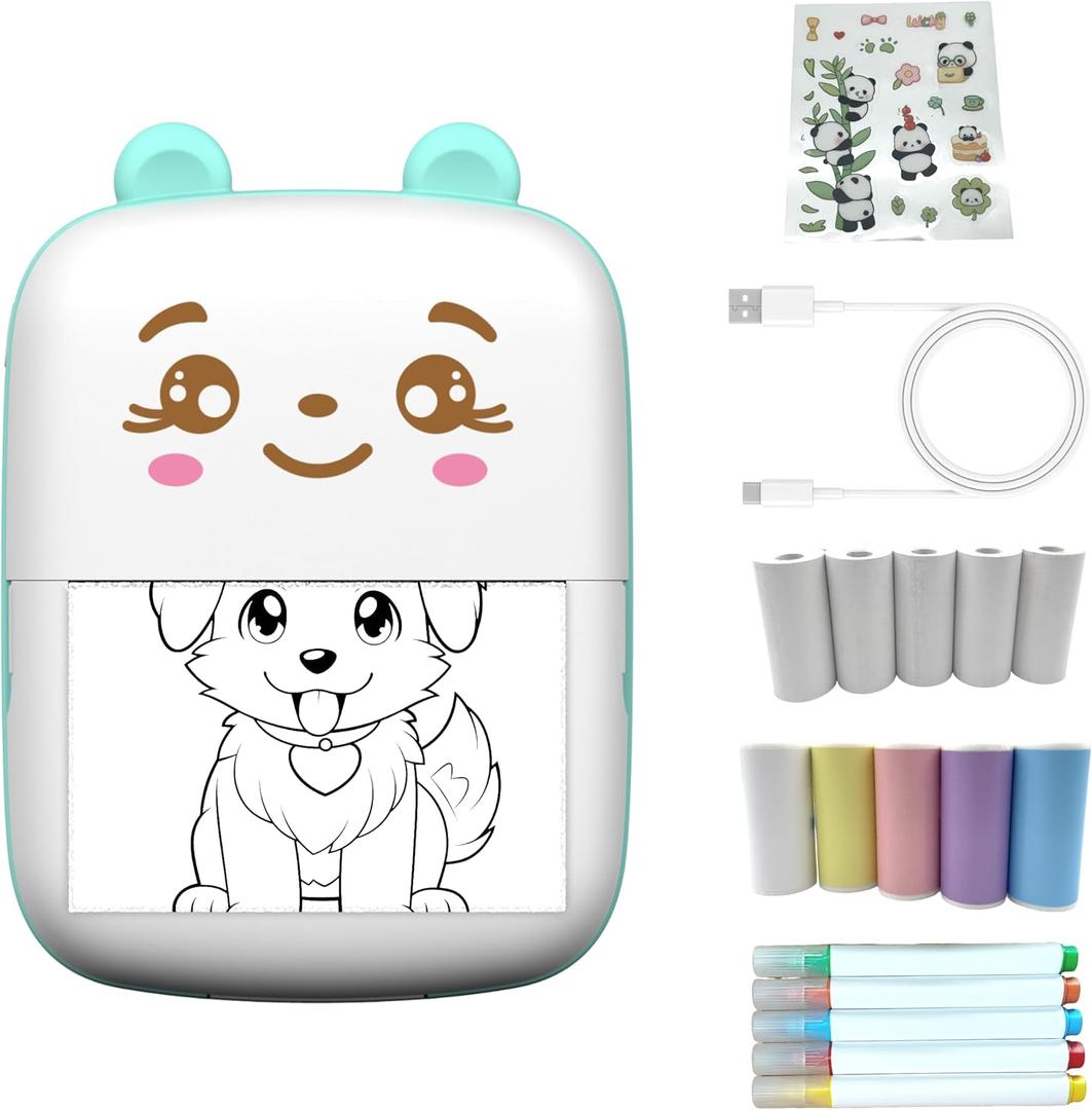 Mini Printer Portable Sticker Printer with 10 PaperRolls,Thermal Printing Pod,Ink-Free Bluetooth Label Maker DIY Crafts,Journals,Photos,Office & Home Use Printing Gift Box