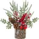 Shaxcoq Christmas Centerpieces for Tables  Tabletop Christmas Decorations with Pine, Cones & Berries  Indoor Holiday Decors for Home, Office, Kitchen or Fireplace Mantel
