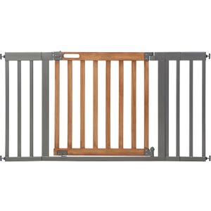 Summer Infant West End Extra Wide Safety Pet and Baby Gate, 36"-60" Wide, 30" Tall, Pressure or Hardware Mounted, Install Wall to Wall in Doorway, Auto Close Walk-Thru Door - Oak Wood and Metal