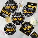 Graduation Decorations 2026, 200 Pcs Class of 2026 Graduation Party Supplies Kit with Paper Plates, Luncheon and Cocktail Napkins, Congrats Grad Decorations for 50 Guests (Black and Gold)