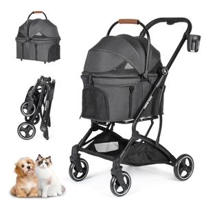 T3 Foldable Pet Stroller for Small Dogs & Cats  3-in-1 Lightweight Design, 180 Canopy & Detachable Carrier (Black)