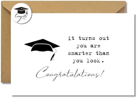 SeT of 3 TwoDays Funny Graduation Card with Envelope and Sticker, Humorous Congratulations Card for Him Her, Graduation Gifts for University College School, Congrats Grad Cards (Smarter Than You Look)