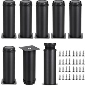 OwnMy 8PCS 6 Inch Stainless Steel Furniture Legs Feets Adjustable Metal Cabinet Desk Sofa Legs, Black Round Metal Furniture Risers Heavy Duty Coffee Table Replacement Legs for TV Stands/Dressers