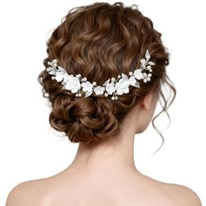 Avxdbr Bride Wedding Hair Vine Floral Head Piece Pearls Handmade Hair Piece Rhinestone Headband for Women for Wedding Engagement Party Pack Of 4