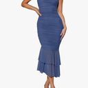 ZESICA Women's One Shoulder Summer Dress Sleeveless Mesh Ruched Bodycon Sexy Formal Cocktail Midi Dresses, Size M