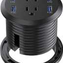 Jgstkcity Desktop Power Grommet, 65W USB C Fast Charging Port, Flush Mount Recessed Power Strip 3inch Hole,2 Outlets,4 USB Ports, Countertop Outlet (Black, 65W USB Port)
