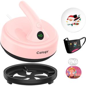 Calogy Mini Heat Press, 5" Diameter Round Heat Press Machine for T-Shirt Portable, 4 Levels Temp Max 410, Small Iron for Crafts, Coaster, Bag, Pillow, Ceramic, Sublimation Ink Vinyl Transfer (Pink)