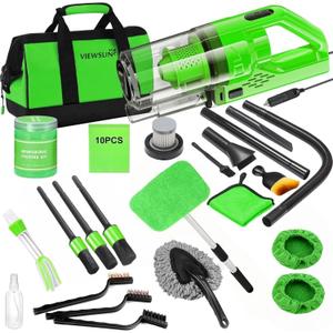 Viewsun 30pcs Car Cleaning Kit, Car Interior Detailing Kit with High Power Handheld Vacuum, Detailing Brush Set, Windshield Cleaner, Cleaning Gel, Complete Auto Accessories for Men, Women (Green)