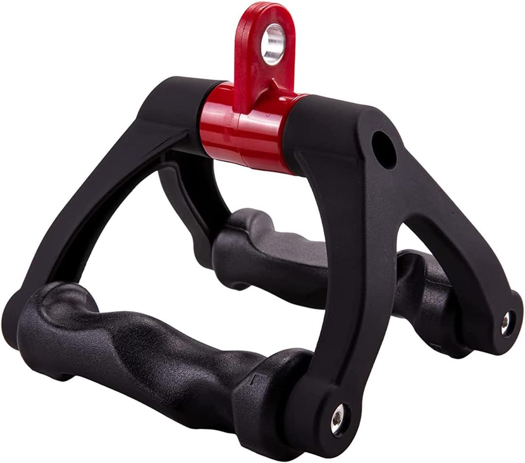 Double D Handle for Cable Machine - Ergonomic Row Handle Cable Attachment - Triangle V Bar Grip LAT PullDown Attachments for Home Gym (Black)