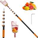 30FT Reach Fruit Picker with Basket, Telescoping Aluminum Pole 5-24FT, Dual Flip-Lock & Screw Fixing Design for Apple Orange Mango Avocado Lemon Picking