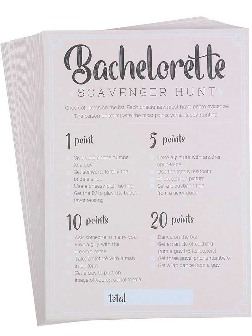 Juvale Bachelorette Party Games - 50-Pack Bar Scavenger Hunt Drinking Game and Dares, Fun Novelty Cards for Girls Night Out, Bachelorette Party Supplies, 5 x 7 Inches,Set of 3 Pack