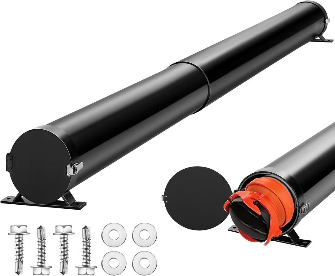 Dreyoo 43-85 RV Adjustable EZ Hose Carrier with Stainless Steel Lockable Door Cap, RV Extendable Waste Sewer Hose Carrier Super Slider Storage Tube, Black