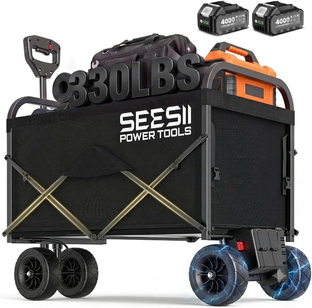 SEESII Electric Wagon Cart with 2 x 4.0Ah Batteries, 330Lbs