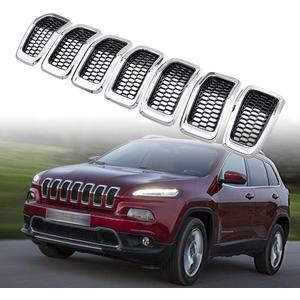 AMOPACORP 5pcs Black Mesh Grille Chrome Moulding Trim Grille Grill Cover Trim Insert Kit Compatible with 2014 2015 2016 2017 2018 Jeep Cherokee 4-Door