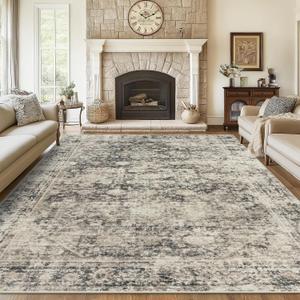 5x7 Area Rugs Washable Rug: Large Vintage Abstract Living Room Rug Soft Anti-Skid Thin Carpet Indoor Floor Stain Resistant Carpets for Bedroom Dining Farmhouse Nursery Home Office Beige Black