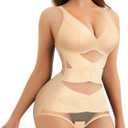 REYEOGO V Neck Bra Bodysuit Shapewear for Women Tummy Control Waist Trainer Full Body Shaper Butt Lifter Briefs Jumpsuit Tops (Large, Beige)