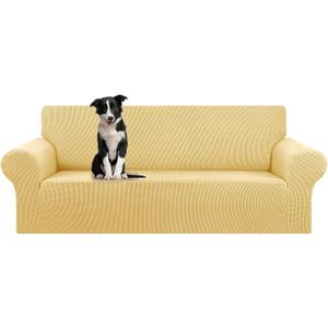 KEKUOU Stretch Oversized Sofa Slipcover 1 Piece Couch Sofa Cover (94"-110") Furniture Protector 4 Seater Sofa with Elastic Bottom for Kids,Pet.Jacquard Checked Pattern Fabric(X Large,Champagne)