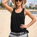 ROSEWE Modest Tankini Swimsuits for Women, Two Piece Athletic Womens Bathing Suits Blouson Tank Tops with Board Shorts (Black, XL)
