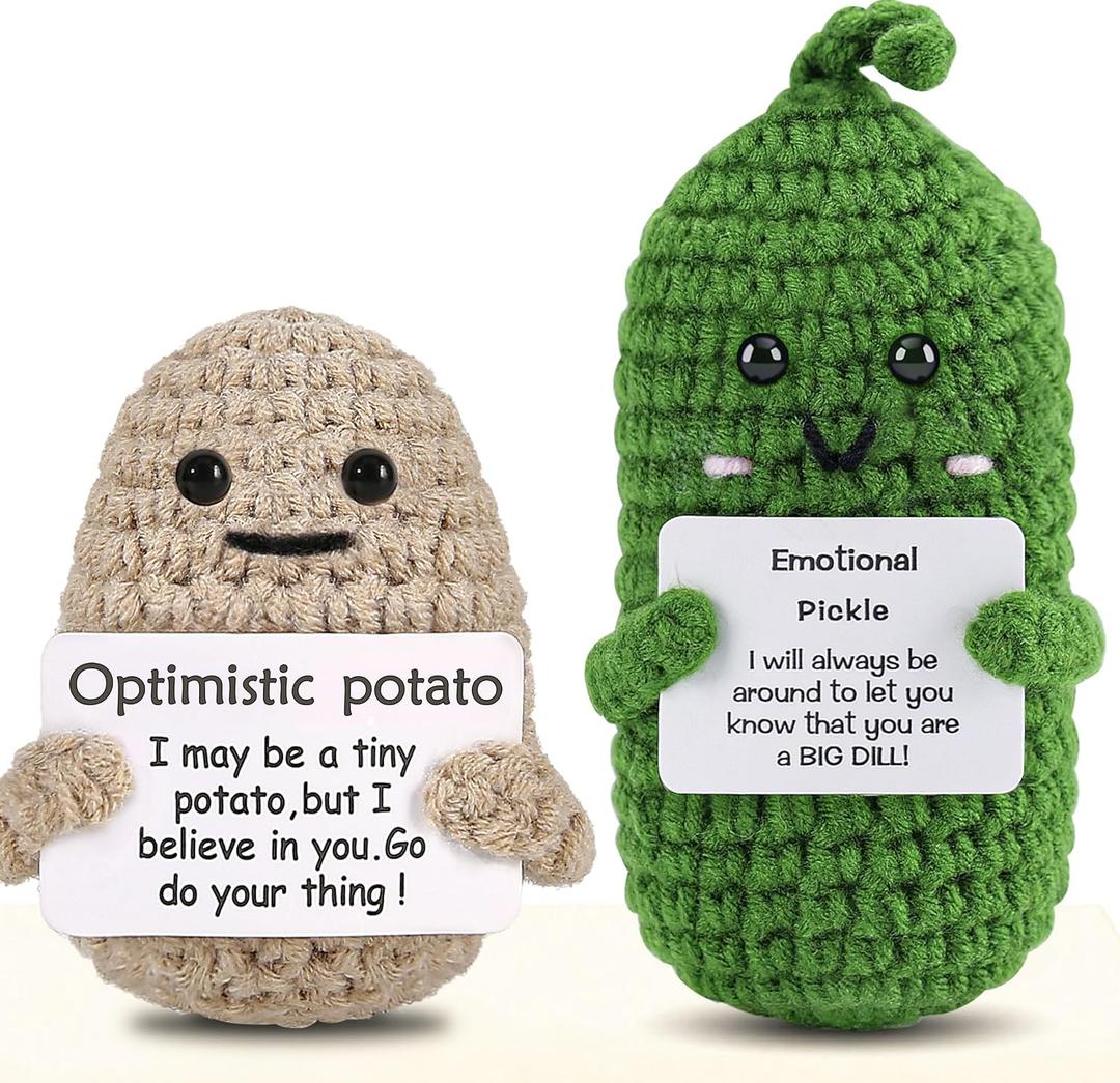 2 x PinCute 2PCS Emotional Crochet Potato Pickle Unique Christmas Stocking Stuffers Birthday Gifts for Her/Him/Women/Men: Mom Dad Wife Husband Friend Coworker Cute Funny Gag Gifts, Home Office Desk Decor