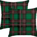 RABUSOFA Green Plaid Christmas Pillow Covers 18x18 Inch Set of 2, Winter Holiday Party Farmhouse Xmas Cushion Cases Decoration for Home Sofa Couch Outdoor (Green, 18" x 18" (Pack of 2))
