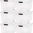 IRIS USA 72 Qt Stackable Plastic Storage Bins with Lids, 6 Pack - BPA-Free, Made in USA - See-Through Organizing Solution, Latches, Durable Nestable Containers, Secure Pull Handle - Clear