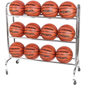 CHAMPRO 12 Ball Rack with Casters for Basketball, Volleyball, and More, Upright