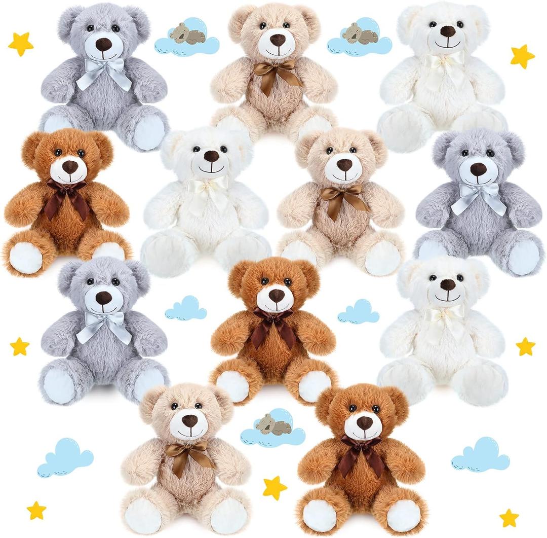 Aoriher 28 Pieces Stuffed Bears Bulk Plush Animals Toys with Ribbon Bow 13.7 Inches Wedding Baby Shower Centerpieces Decoration for Christmas Stocking Stuffed Party Favors
